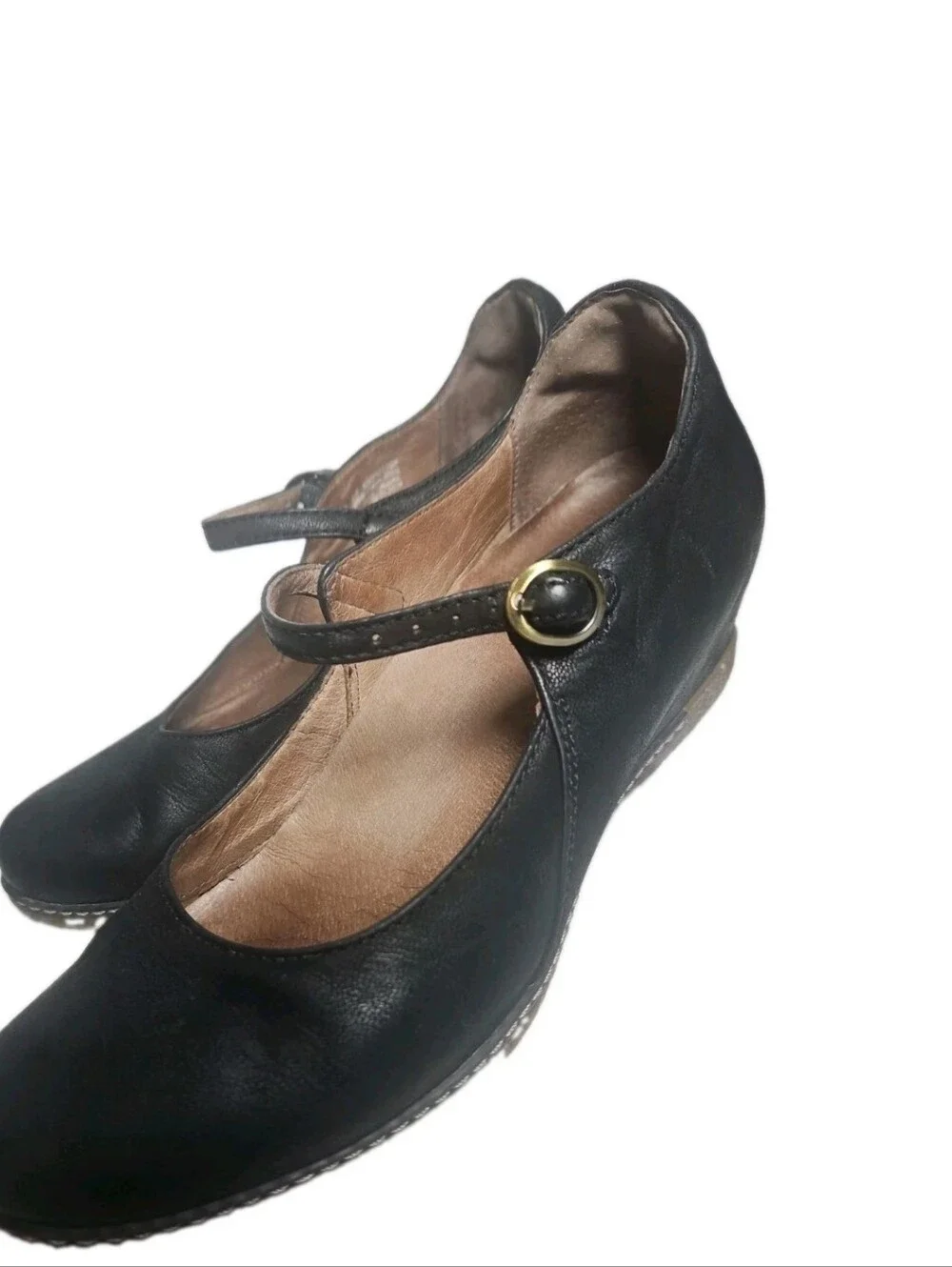 Dansko Loralie Black Leather Mary Jane Hidden Wedge Comfort Shoe Womens Sz7.5[7E